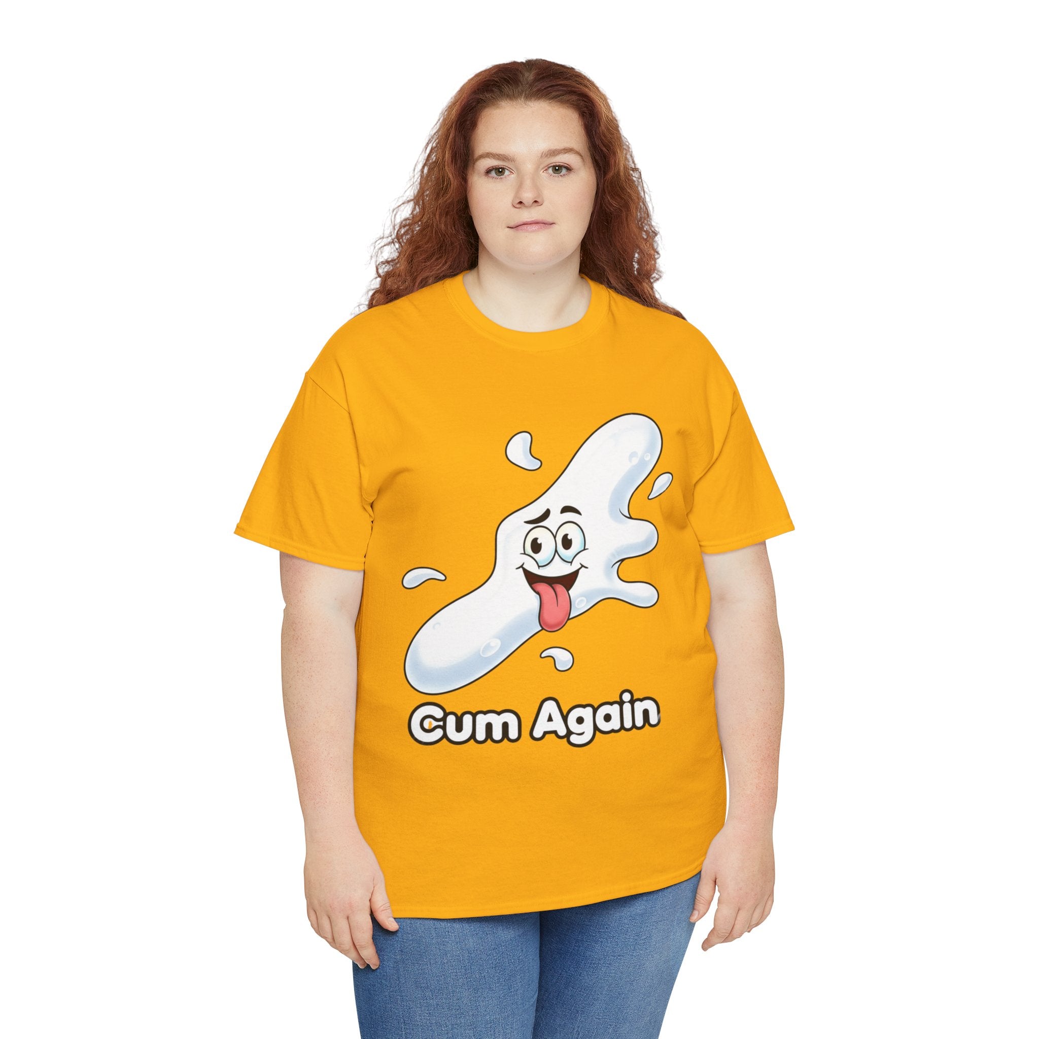 Graphic Tee — "Cum Again" Funny Cartoon Splash T-Shirt