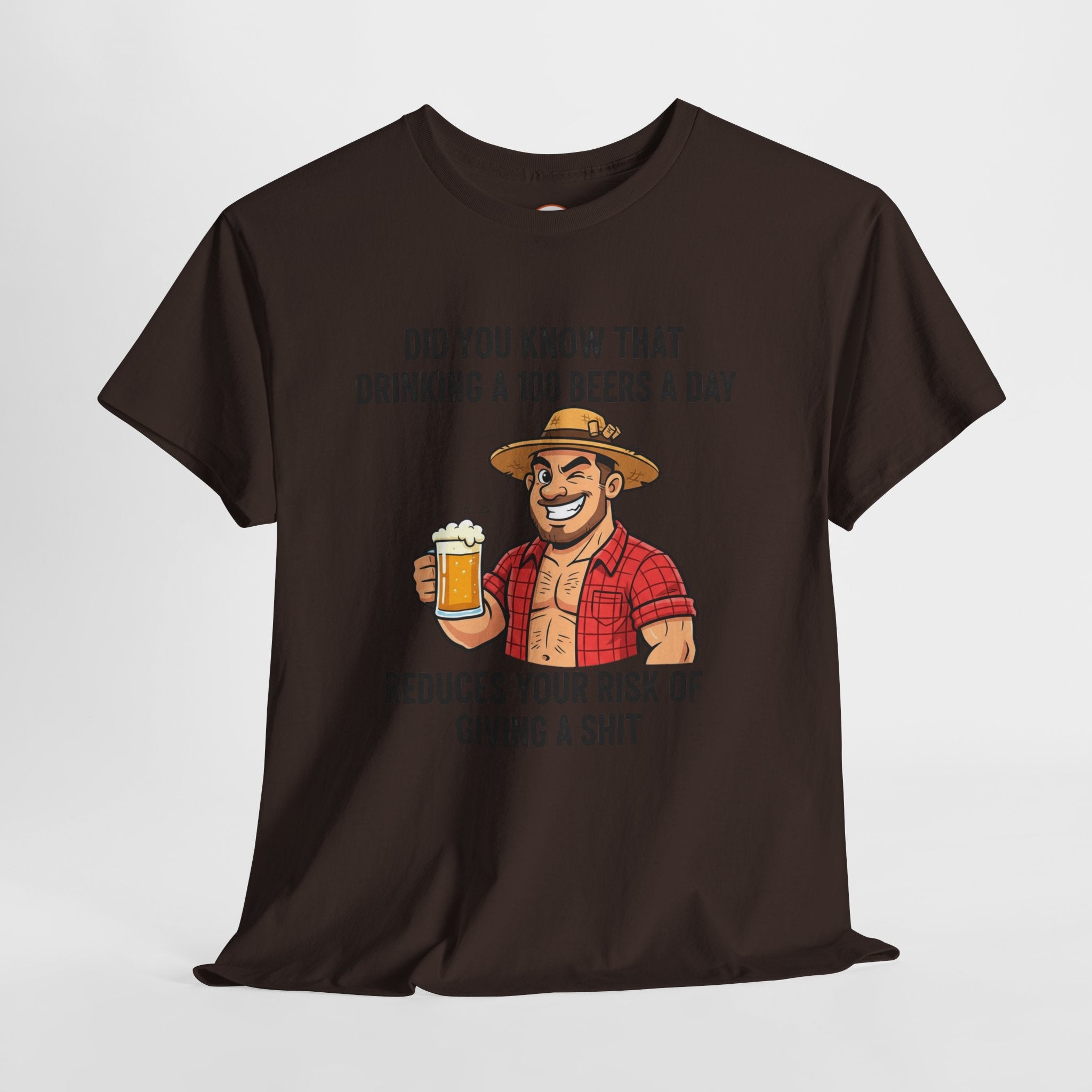 Beer Funny T-Shirt — "Did You Know That Drinking A 100 Beers A Day Reduces Your Risk Of Giving A Shit" Graphic Tee