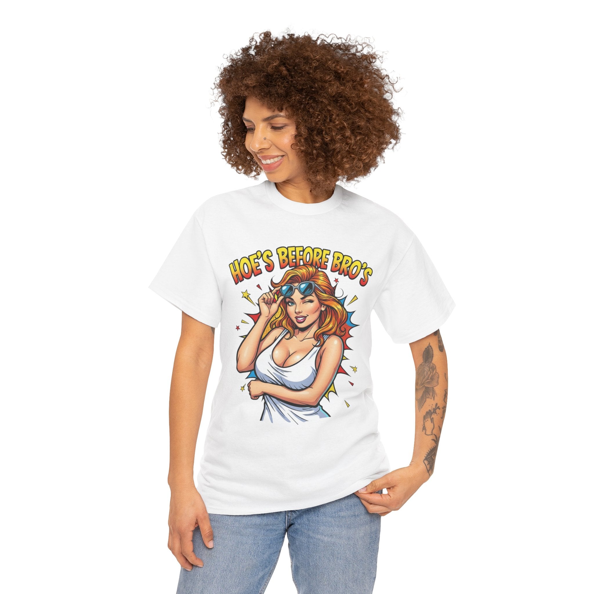 Graphic Tee — "Hoes Before Bro's" Pin-Up Style Women's Tee