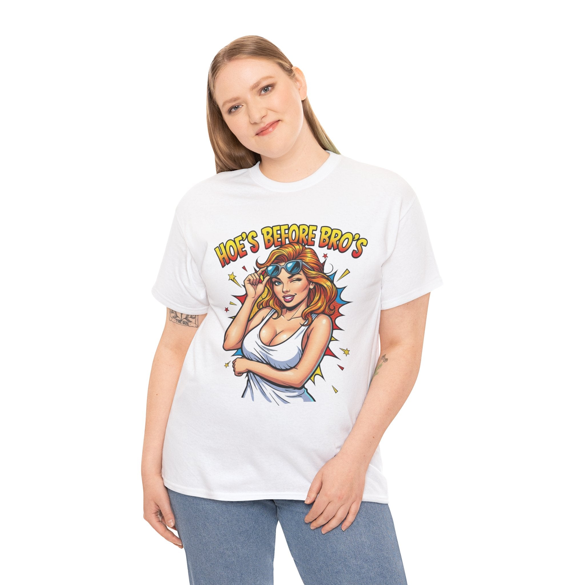 Graphic Tee — "Hoes Before Bro's" Pin-Up Style Women's Tee