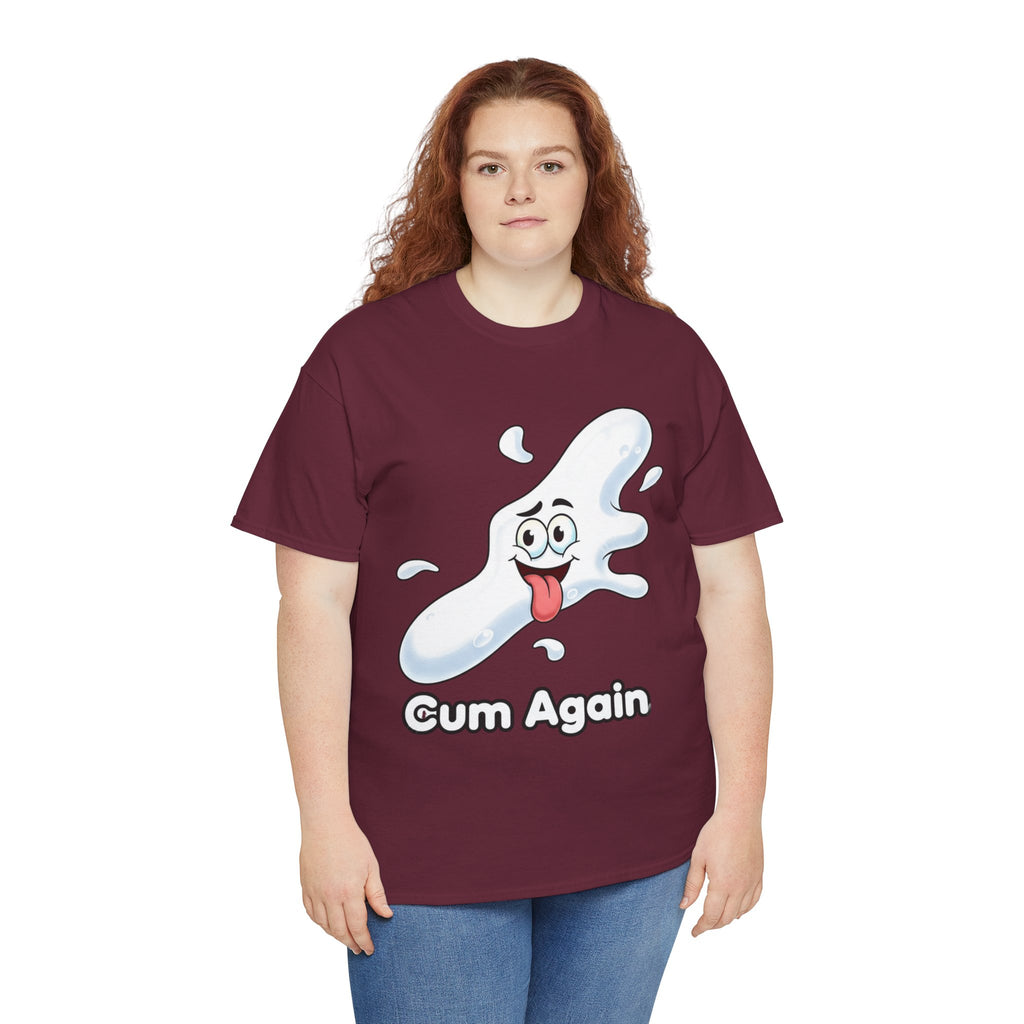 Graphic Tee — "Cum Again" Funny Cartoon Splash T-Shirt