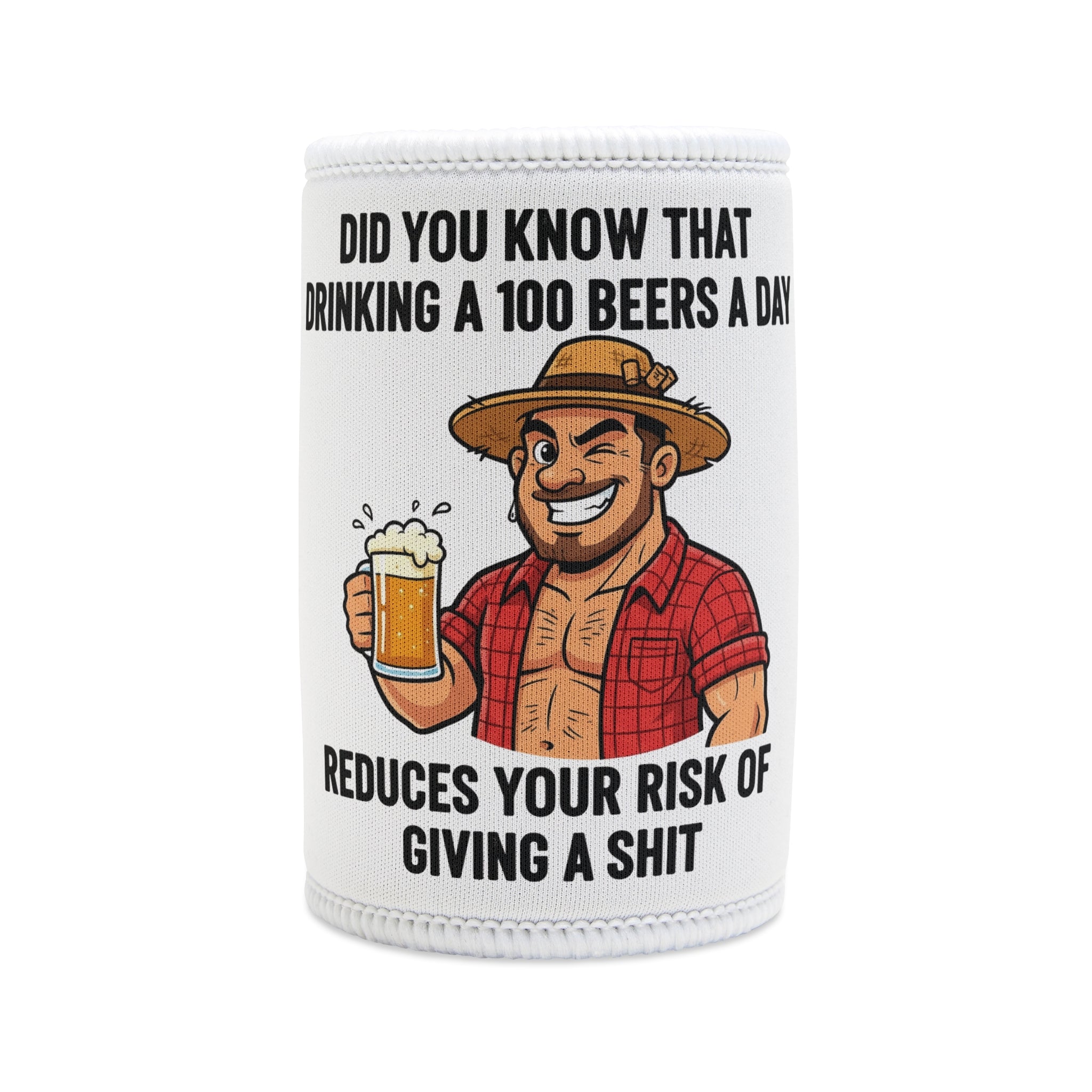 Stubby Cooler - Funny Beer Design "Drinking 100 Beers a Day" Can Cooler for Beer Lovers, Gag Gift for Fathers, Birthday & BBQ