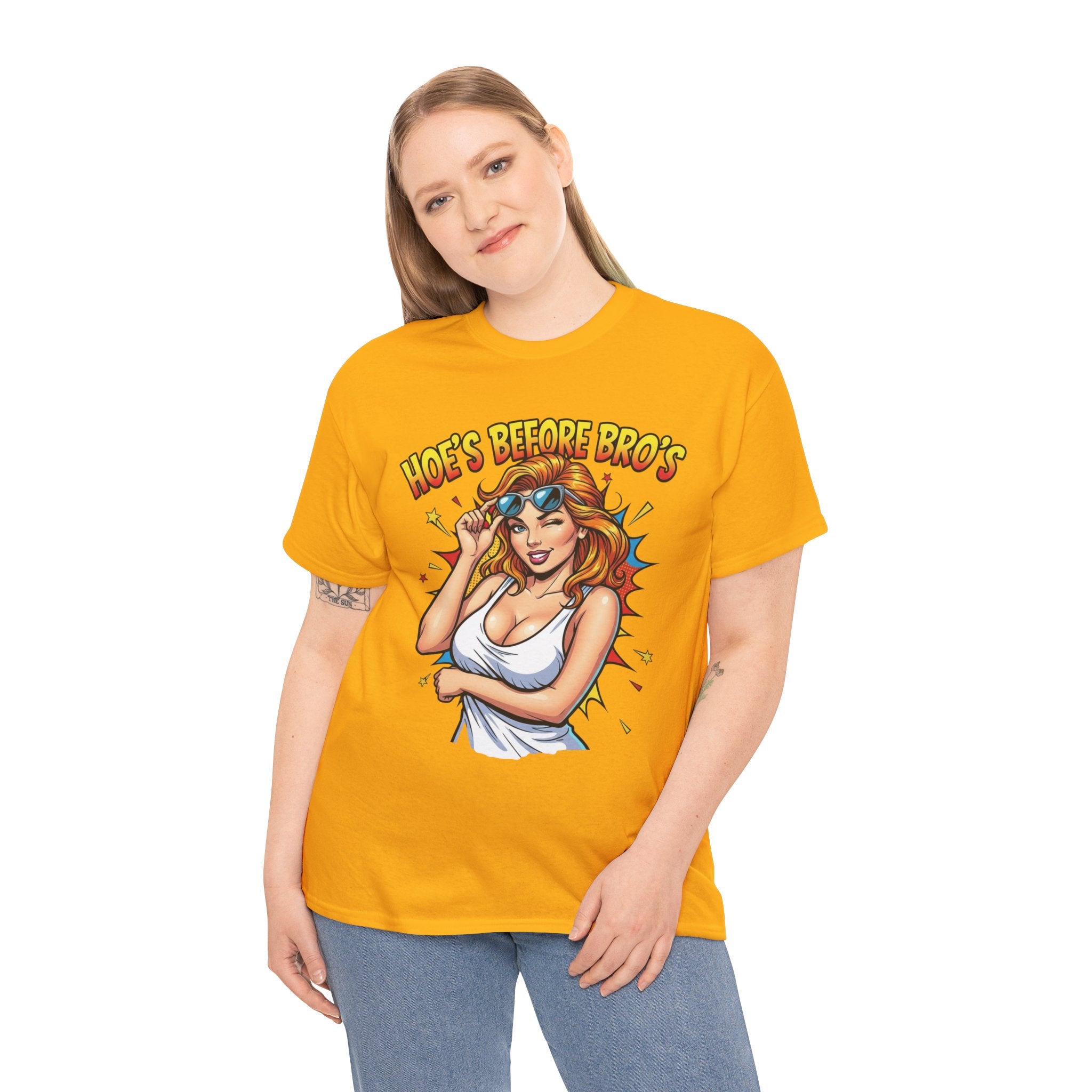 Graphic Tee — "Hoes Before Bro's" Pin-Up Style Women's Tee