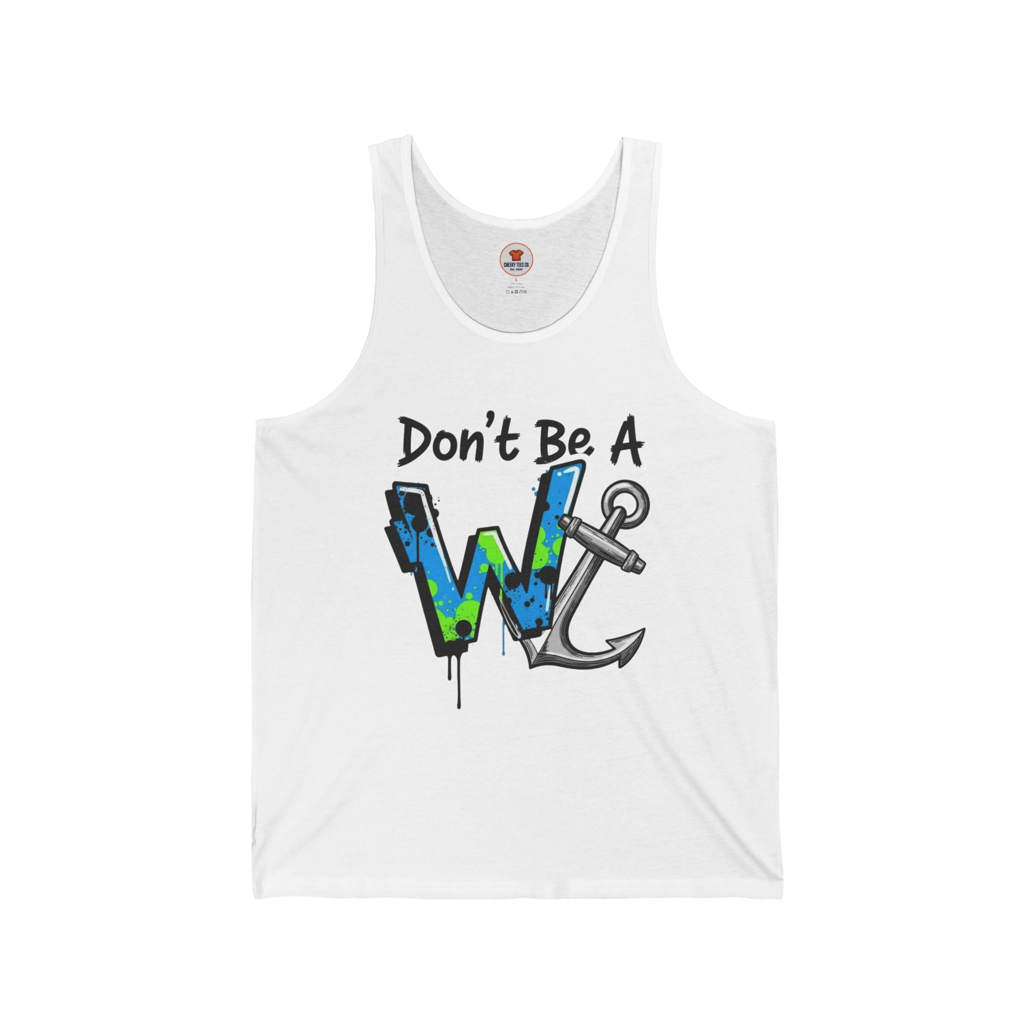 "Don't Be A Wanker" Anchor Graphic Tank Top – Nautical Funny Beachwear