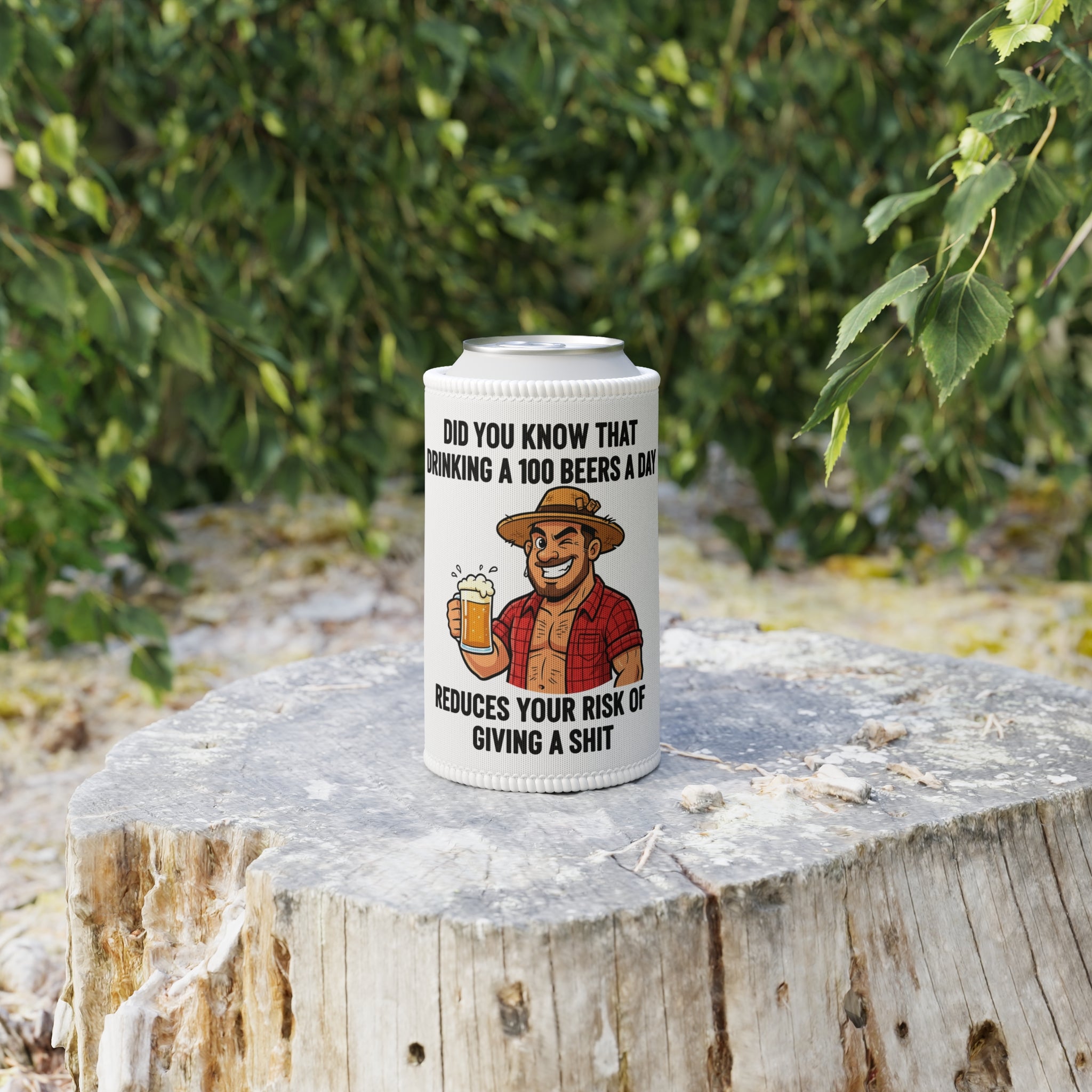 Stubby Cooler - Funny Beer Design "Drinking 100 Beers a Day" Can Cooler for Beer Lovers, Gag Gift for Fathers, Birthday & BBQ