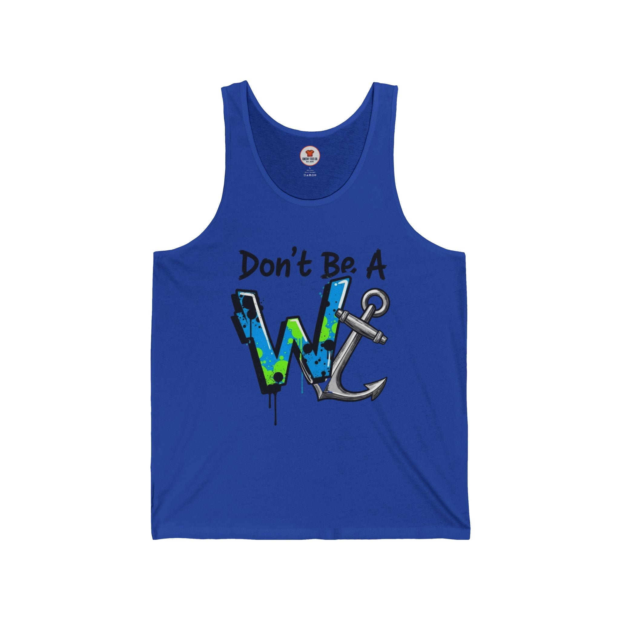 "Don't Be A Wanker" Anchor Graphic Tank Top – Nautical Funny Beachwear
