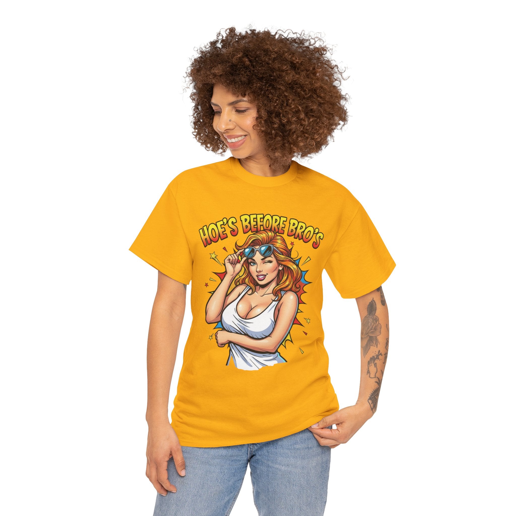 Graphic Tee — "Hoes Before Bro's" Pin-Up Style Women's Tee