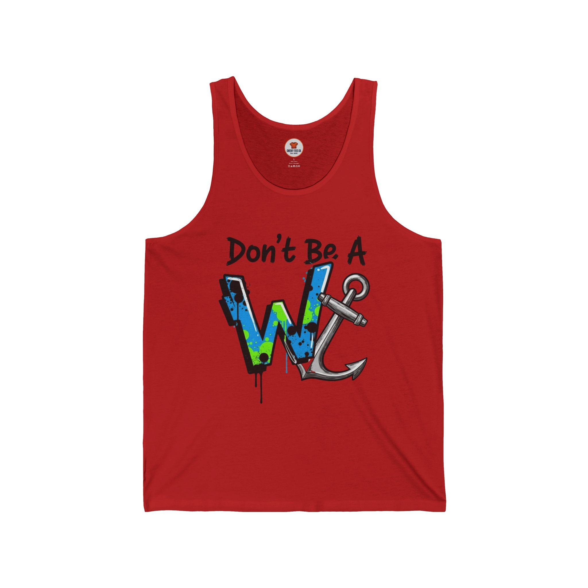 "Don't Be A Wanker" Anchor Graphic Tank Top – Nautical Funny Beachwear